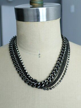 Espirt Gun metal Chain Rhinestone Statement Necklace